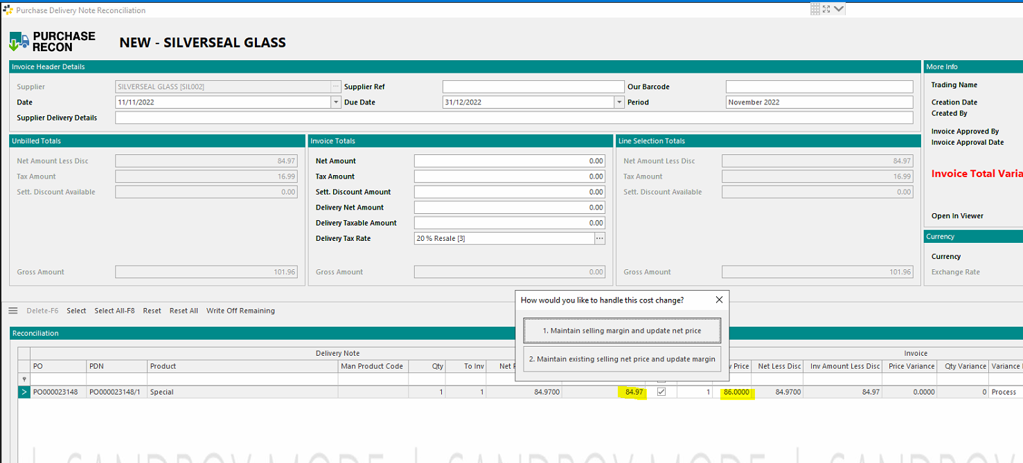 PDN reconciliation updates price on direct